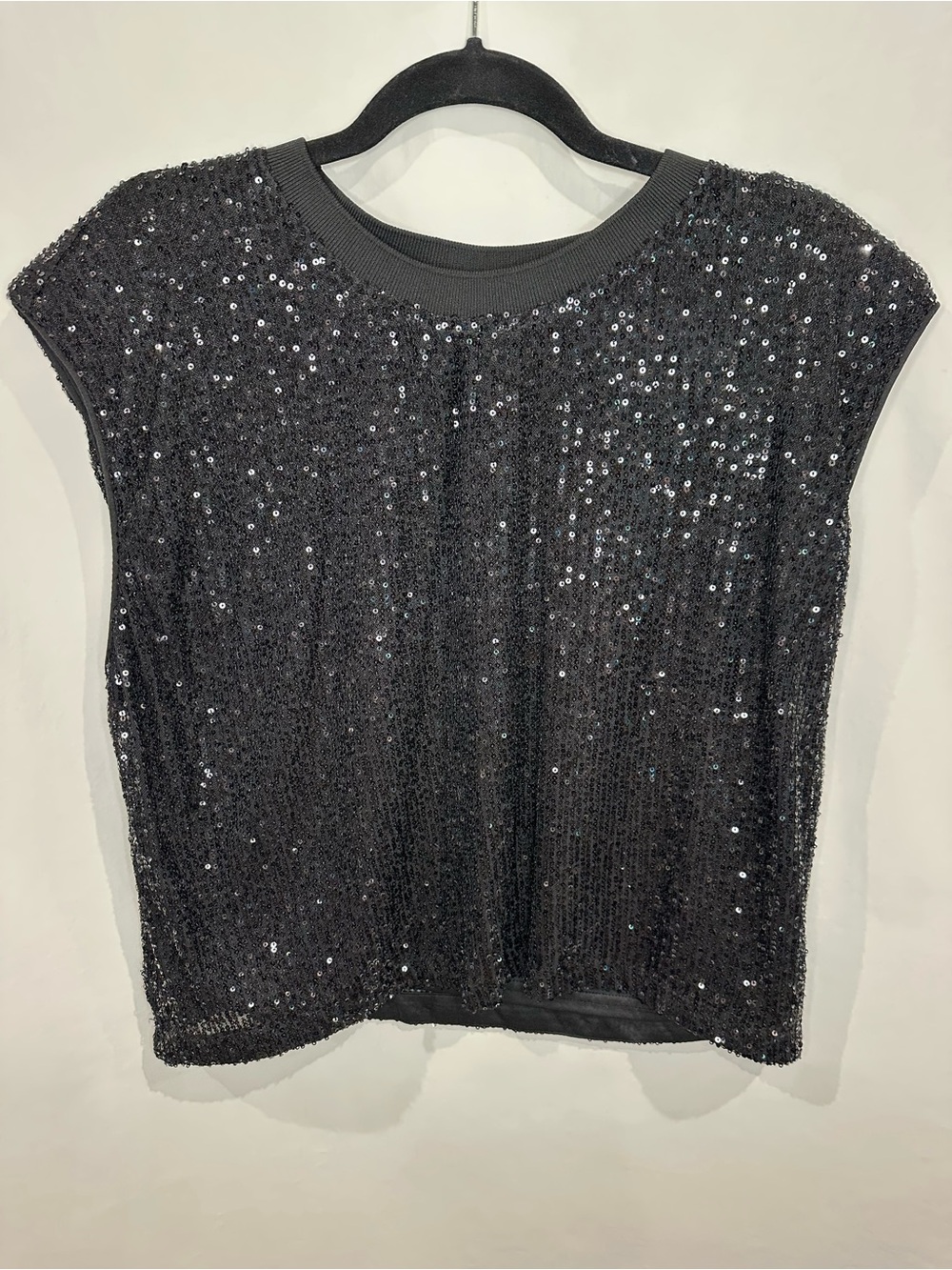 Skies Are Blue Black Sequin Cap-Sleeve Tank